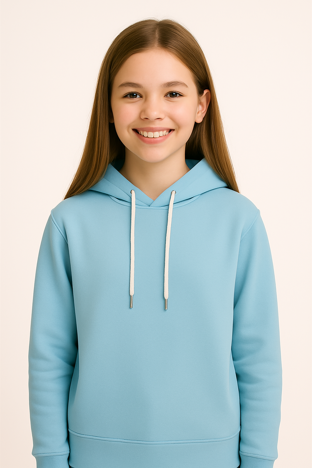 Hoodie unicolor azul claro para niña