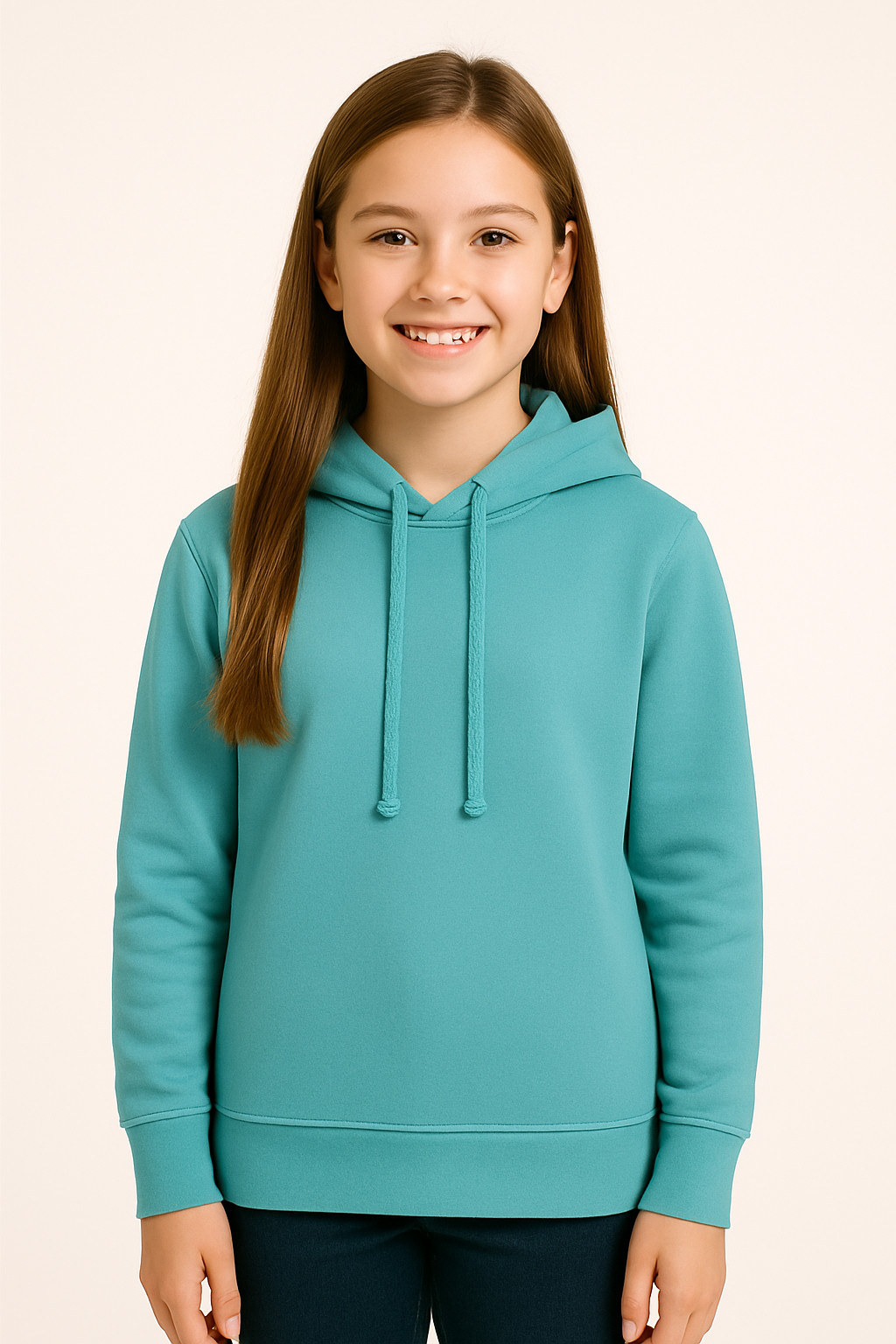 Hoodie unicolor azul aguamarina para niña