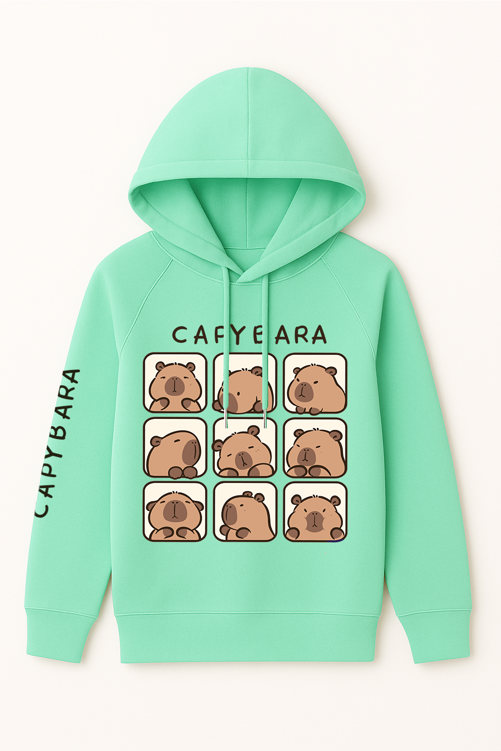 Hoodie Capybara Verde Menta – Frescura y Ternura para el Día a Día