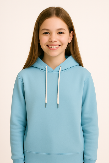 Hoodie unicolor azul claro para niña