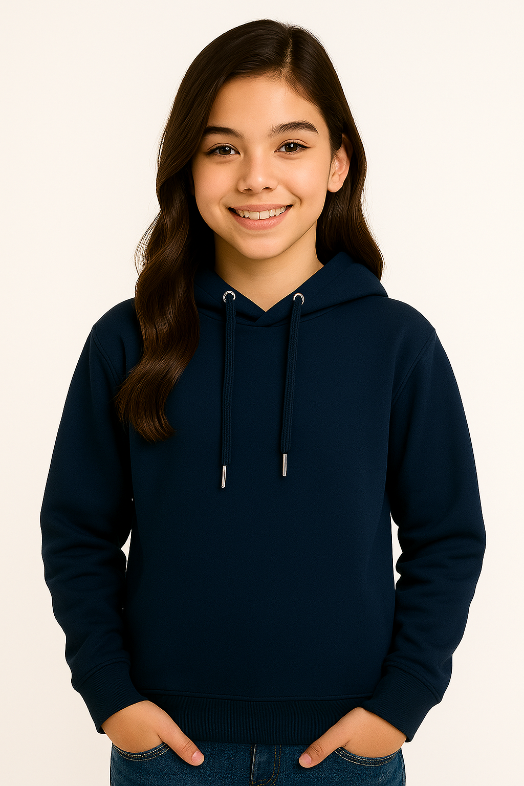 Hoodie unicolor azul oscuro para niña