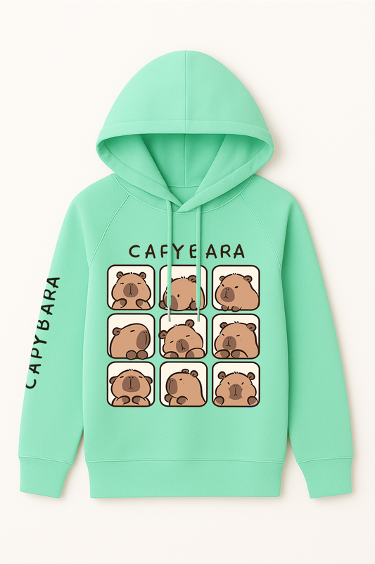Hoodie Capybara Verde Menta – Frescura y Ternura para el Día a Día