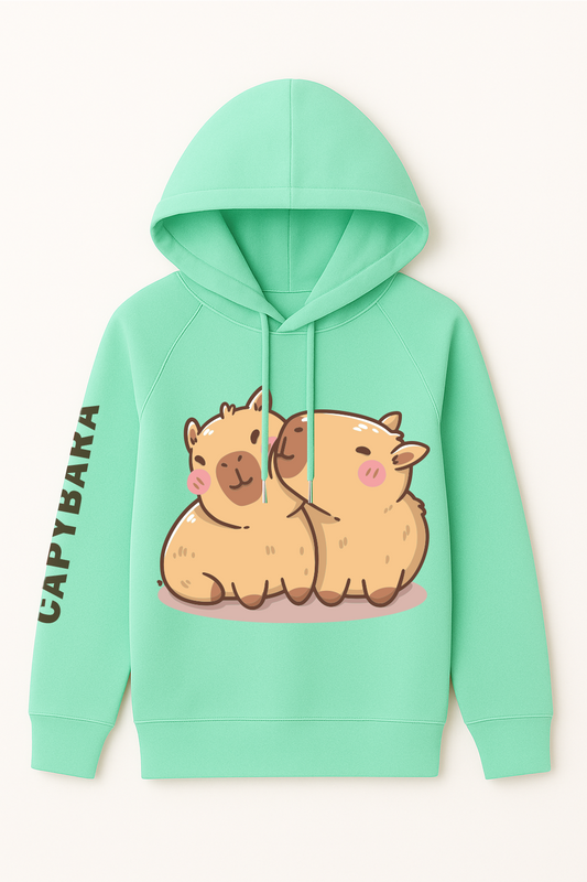 Hoodie Capybara tiernos Verde Menta – Frescura y Ternura