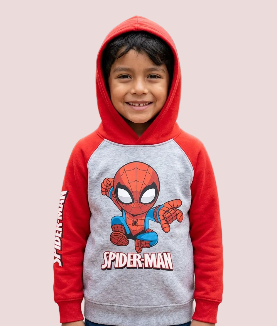 Hoodie para niño tipo ranglan mangas rojas pecho gris