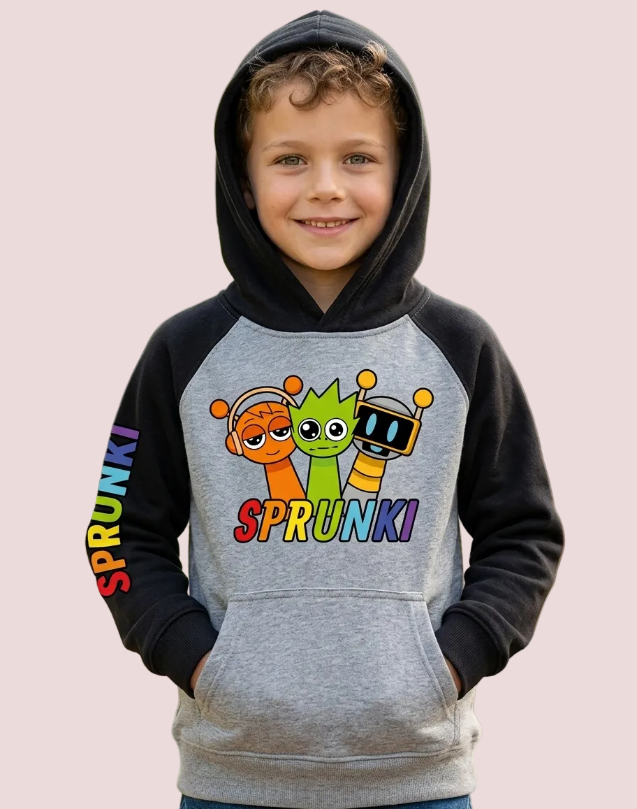 Hoodie para niño tipo ranglan mangas negras pecho gris